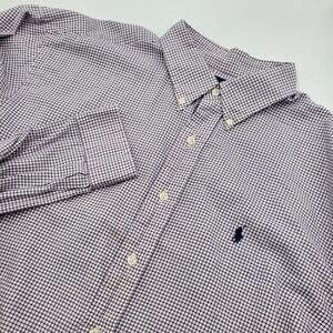 Ralph Lauren Yarmouth Gingham Check Button Down Shirt Mens 17.5 34 Purple White